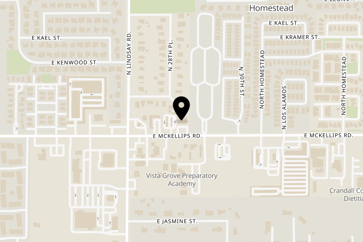 Map showing the location of Calle Chile New Mexico Grill on 2860 E McKellips Rd in Mesa